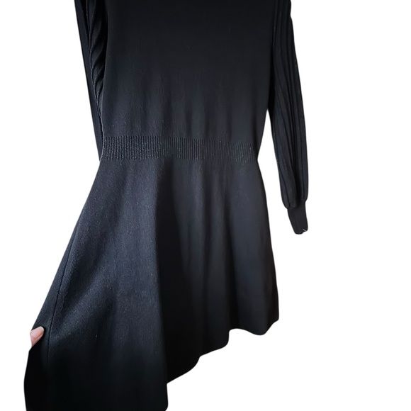Nanette Lepore Black Knit Fit & Flare Dress | Pleated Sleeves | Size L - Picture 8 of 9